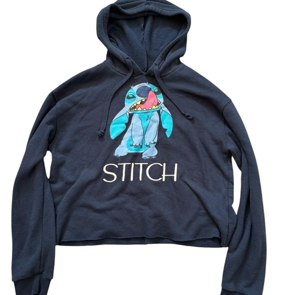 Disney Stitch Navy Blue Cropped Sweater with Hood - Picture 1 of 5